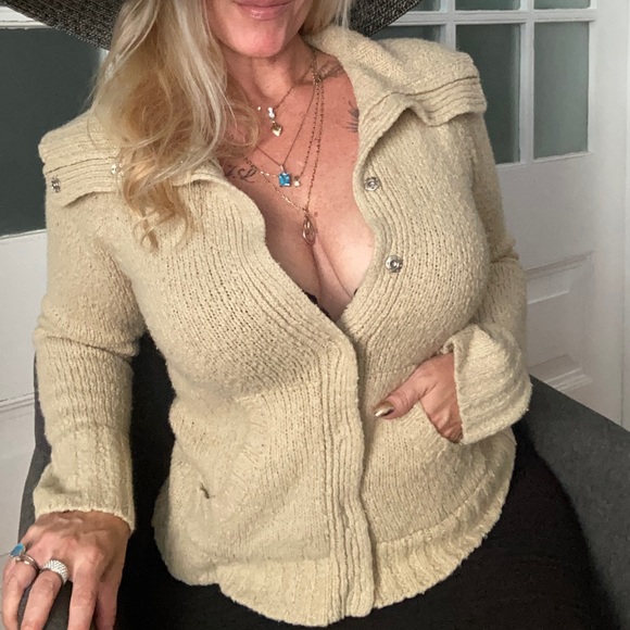 ❌SOLD❌MED•JACOB CONNEXION•WOOL BLEND SANDY BEIGE CARDIGAN• - Picture 3 of 9